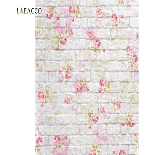 Laeacco Watermark Flowers Brick Wooden Wall Scene Baby Food Decor Photography Backgrounds Photographic Backdrop For Photo Studio