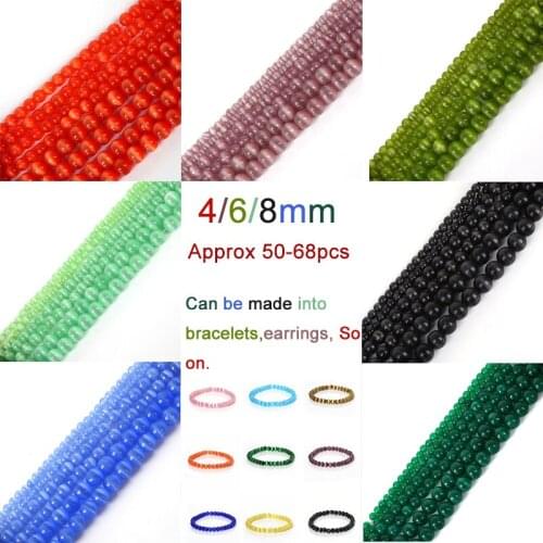 Fashion 4/6/8mm Approx50-98pcs Glass Beads Cat Eye Beads Round Spacer Beads For Jewelry Making Bracelet Necklace DIY Accessories