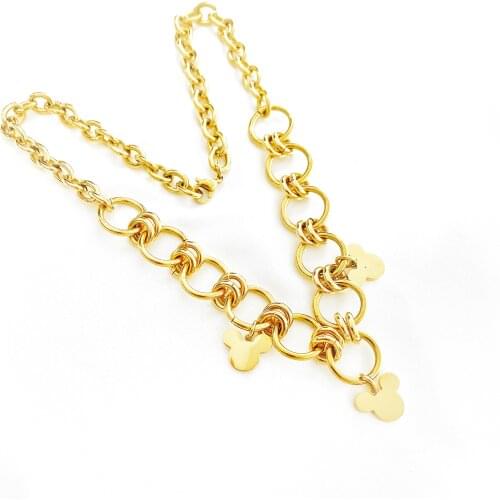 Cartoon Kawaii Mouse Pendant Necklace Titanium Steel Chain Necklace Inlaid Crystal Fashion Trendy Women Jewelry Birthday Gift