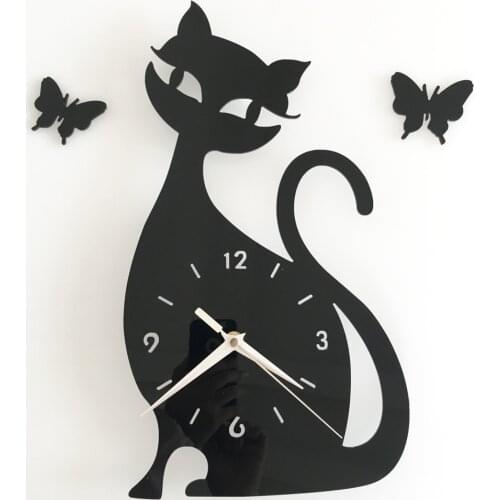 New Creative Diy Quartz Wall Clock Sitting Room Bedroom Wall Clock Cute Black Cat Wall Clock
