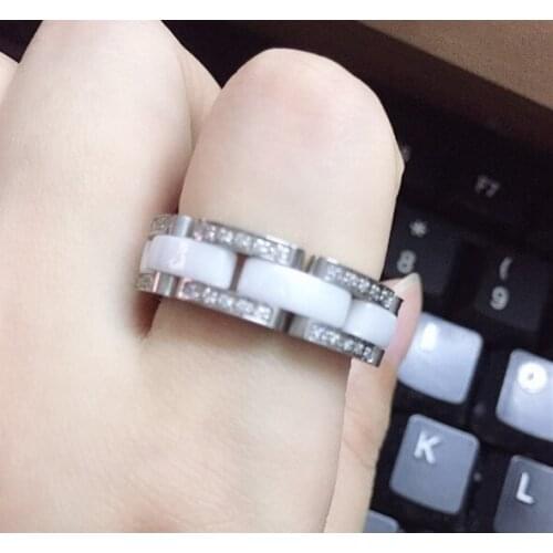 Luxury Brand one layer ceramic Rings for Women Men Couples stainless steel black white soft white black ceramics finger ring