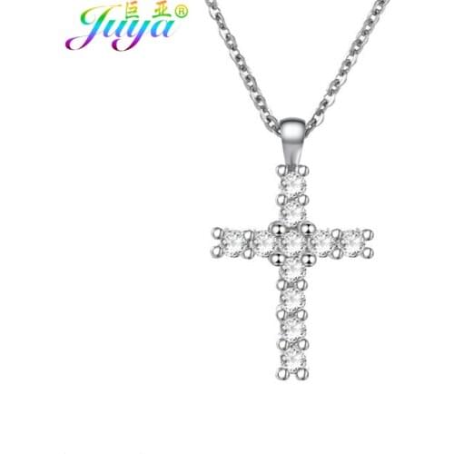 Juya Micro Pave Zircon Religious Jewelry Supplies Christian Cross Pendant Necklace For Women Men Handmade Choker Necklaces