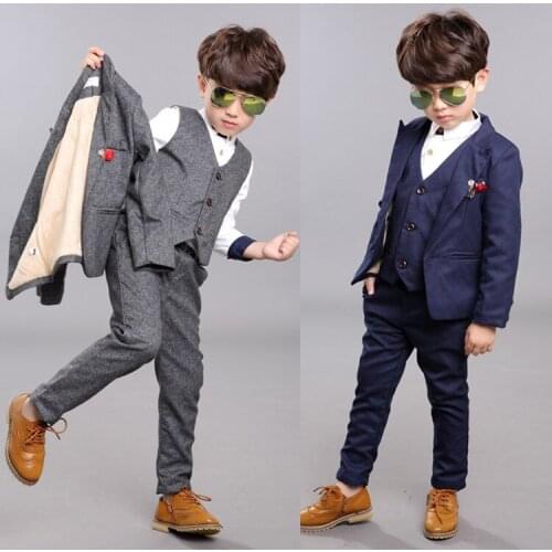 2016 New Children Suit Baby Boys Suits Kids Blazer Boys Formal Suit For Weddings Boys Clothes Set Jackets+Vest+Pants 3pcs 2-14Y