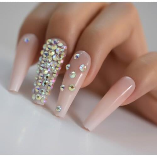 Arrangement False Diamond Pre Designed Charms Gel X Nail Tips Full Cover Fingernails Coffin Extra Long Reuseable Fadeing IMABC