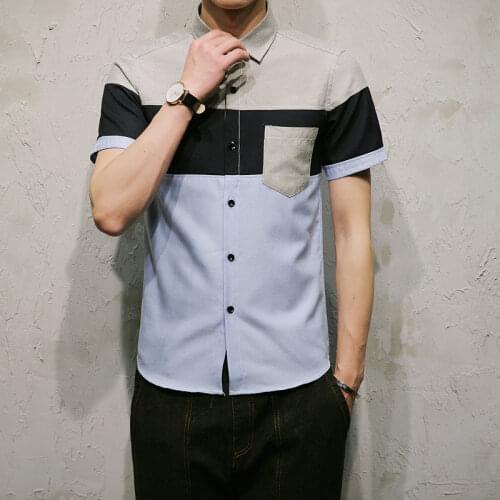 Plus size 5xl 2019 Korean men Plaid shirts pocket design short sleeve male shirts slim fit stylish casual camisa masculina MQ261