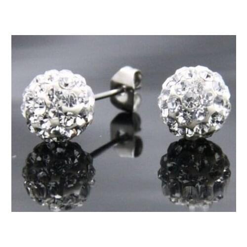 Cheapest Free Shipping 10mm 10 Pairs/lot Disco Ball crystal Silver Plate Green earrings studs gg23