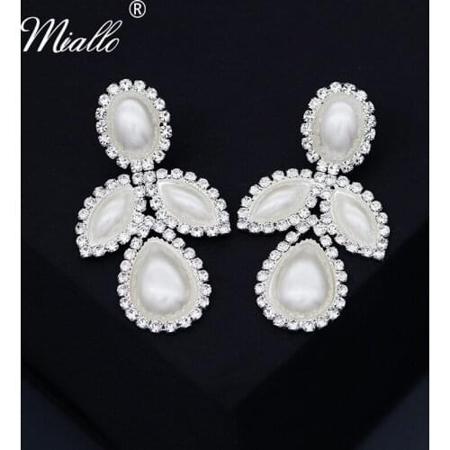 Miallo Fashion Pearl Stud Earrings for Women Accessories Rhinestone Silver Color Bridal Wedding Earings Party Prom Jewelry Gifts