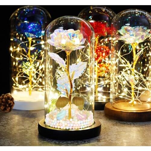 Eternal Rose Flower LED Light Flashing Flowers In Flask Glass Dome Valentines Day Gift Wedding Decoration Valentines Mariage