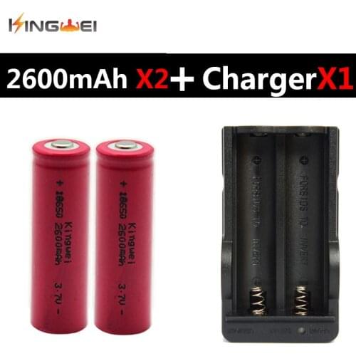 High-Quality KingWei 18650 Red 2200mAh 2 X 3.7v Rechargeable Li-ion Battery With Charger For LED Flashlight