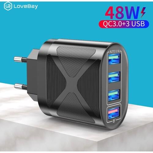 Lovebay 48W 4 Port USB Charger 3A Quik Charge 3.0 Mobile Phone Charger Fast Wall Chargers For iPhone 12 Pro Max Xiaomi iPhone 11