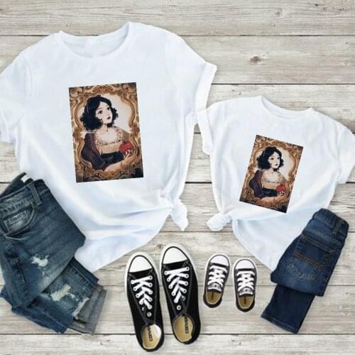 New Snow White Princess Summer T shirt Women Short Sleeve Mama and Daughter T Shirt Women Tops for Family Look Dropship