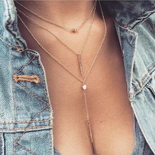 Fashion Multi-layer Bar Chain Casual Nacklace Chain Link Pendant Party Alloy Choker Necklace Gift Necklace Women