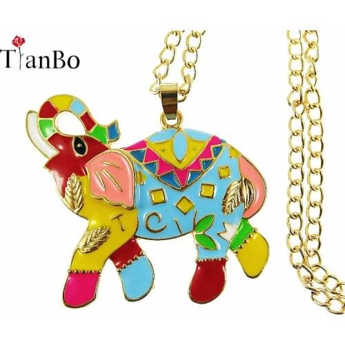 TianBo Statement Mix Alloy Enamel Jungel Elephant Choker Necklace Sweater Chain Pendant Collar 2018 Fashion New Jewelry Women
