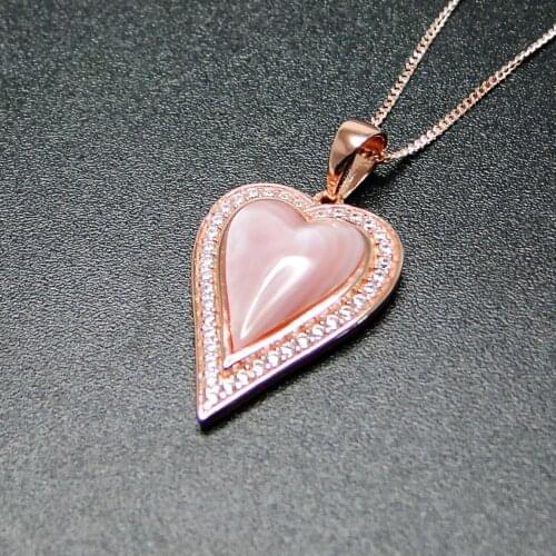 Hot Selling Mother Of Pearl Jewelry 925 Sterling Silver Natural Pink MOP Heart Womens Pendant Necklace For Gift