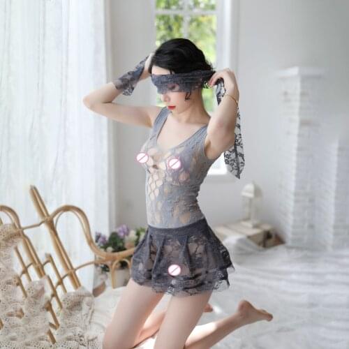 Women gray Sexy Lingerie Lace Babydoll Chemise Porno Sex Underwear Dress Erotic Lingerie Sexy Costumes women apparel