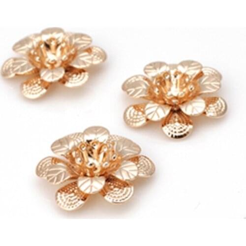 Gold Plating Brass 3D Tier Flowers Spacers Beads Caps Diy Jewelry Findings Components (10PCS )