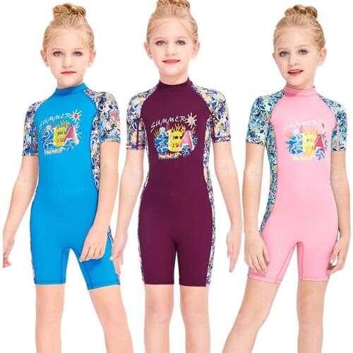 1pc Dive sail Girls Swimsuit One Piece Swimwear Printed 2-10 Years Boys Kids Back Zip Rash Guard Bathing Suits Sunsuit UV UPF50