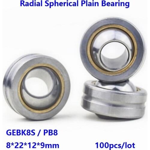 100pcs/lot GEBK8S PB8 Self-Lubrication for 8mm shaft Radial Spherical Plain Bearing 8*22*12*9 mm
