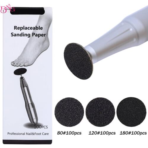 100pcs Sandpaper 1 Disc shaft kit Replaceable Cuticle Callus Remove Tool Electric Foot File Callus Hard Dead Skin Pedicure Tool