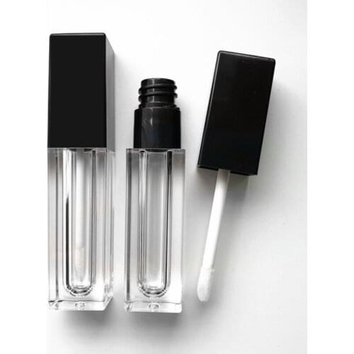 5ML Black Cap Empty Lip Gloss Tube, DIY Plastic Clear Liquid Lipstick Container, Square Lipgloss Lip Balm Bottle Bulk