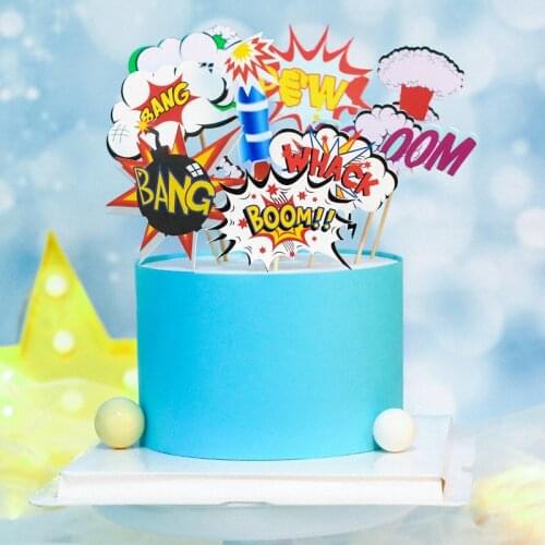 9pcs Cartoon Ban Rocket Happy Birthday Cake Topper Cute Cupcake Topper for Boy`s Birthday Party Dessert Cupcake Decor Supplies
