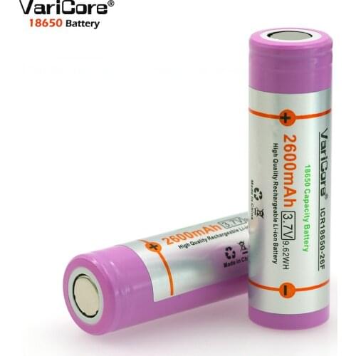 2pcs/lot VariCore 100% New Original 18650 ICR18650-26F 2600mAh Li-ion 3.7v Rechargeable Battery Free Shipping