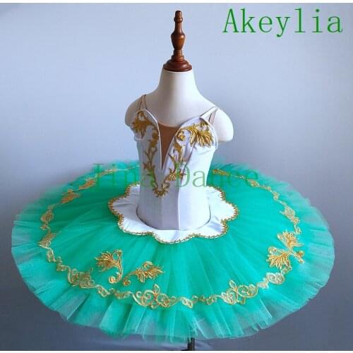 Newest child white Green Ballet Tutu Stage Costumes Girls Pancake Green Fairy Professional Tutus for girls stage dress
