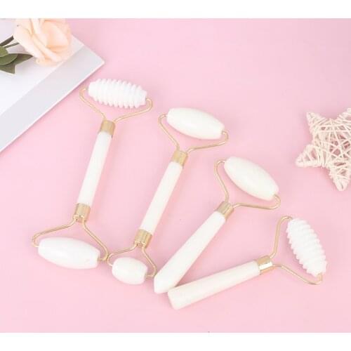 White Jade Roller Massager For Face Lift Up Natural Stone Roller Facial Slimming Chin Facial Skin Care Beauty Tool Gua Sha Board