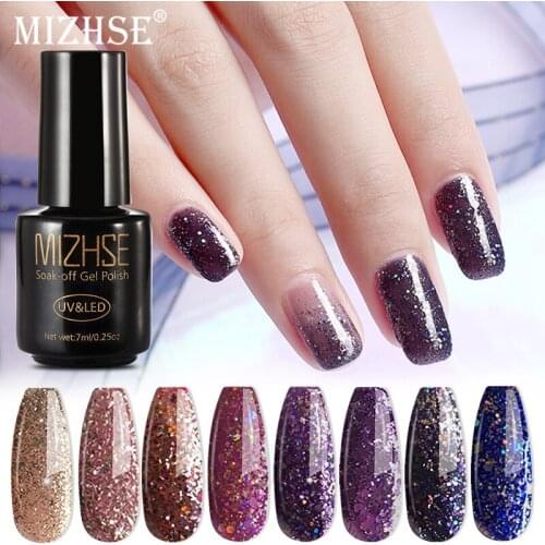 MIZHSE Glitter UV Gel Nail Rose Gold Shiny Glitter Gel Polish Soak Off UV Gel Varnish UV Gellak Top Base Coat For Manicure