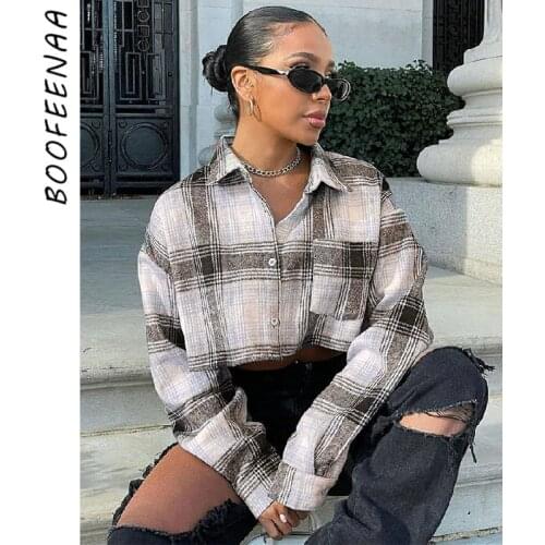 BOOFEENAA Women's Plaid Shirts