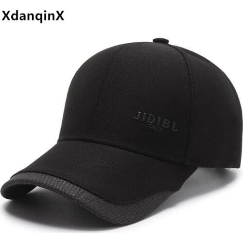 XdanqinX Black Hat Mens Cotton Baseball Caps Fashion All-match Casual Sports Cap Snapback Cap Adjustable Size Male Bone Dad Hat