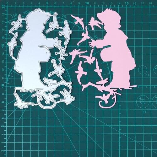 Girl Feeding Peace Dove Food Metal Cutting Dies Real Picture Cut Die Scrapbook Paper Craft Knife Mould Blade Punch Stencils Dies