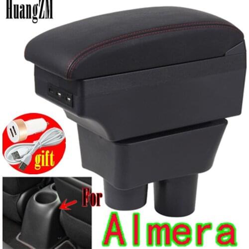 For Nissan almera Armrests box central storage box Retrofit parts Car Armrest with USB Easy to install