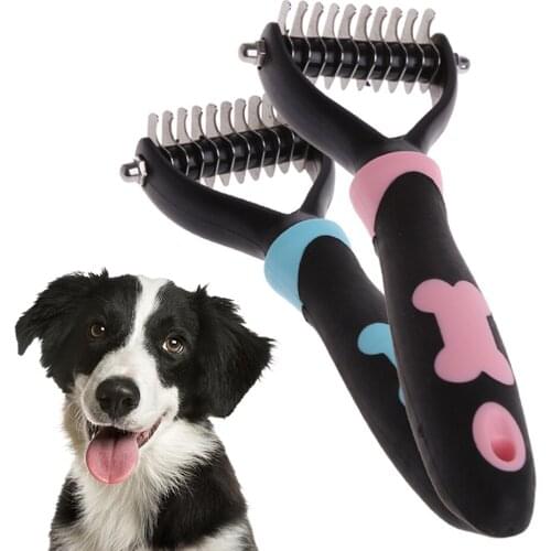 Double Teeth Pet Fur Remover Dog Cat Hair Knot Cutter Pet Grooming Comb Dog Hair Shedding Dematting Rake Pet Fur Removal Brush