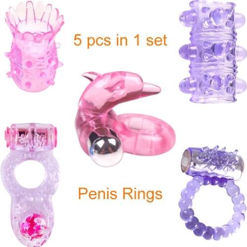 Erotic 5 in 1 Penis Ring Delay Ejaculation Vibrating Cockring Penis Sleeve Vibrator Goods for Adults Sex Toys for Men Sex Shop