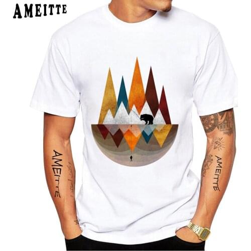 New Summer Mens Short Sleeve Bear Gone Fishing Design T-Shirt Funny Animal Novelty Print Man Hipster Tops Fashion White Tees