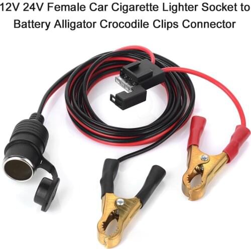 12V 24V Female Car Cigarette Lighter Socket to Battery Alligator Clips Connector 2FT Car Battery Clamp-on Charge Cable
