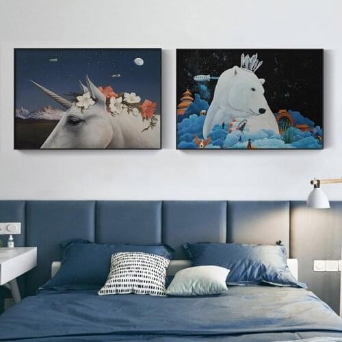 Cute Cartoon Animal Painting Picture Bear n Unicorn Poster Prints Wall Art Canvas for Living Room Decoration Nordic Home Decor