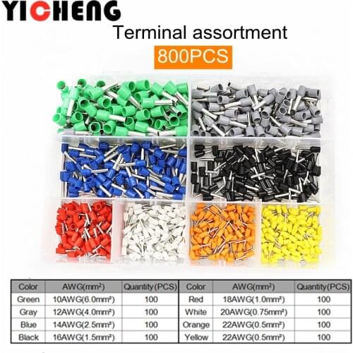 800Pcs-2120pcs Terminal Boxed Kit Used for 0.5-16mm2 AWG22-5 Wire Cable Copper Tub Needlee Type Insulated Cold Pressing Terminal