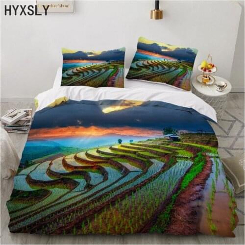 Terraced Fields Scenery Bedding Set Sunset Ink Painting 3D Comforter Quilt Cover With Pillowcover Single Double King Queen Size