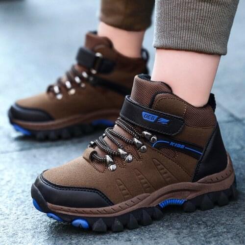 Brown Hiking Boots For Kids Autumn Winter Boys Shoes Outdoor High Top Sneakers Girls Basket Walking Shoes School Student Boots