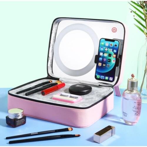 Cosmetic Storage Box Live Ring Light Mirror Cosmetic Bag With Mobile Phone Holder Home Travel Home Portable Convenient