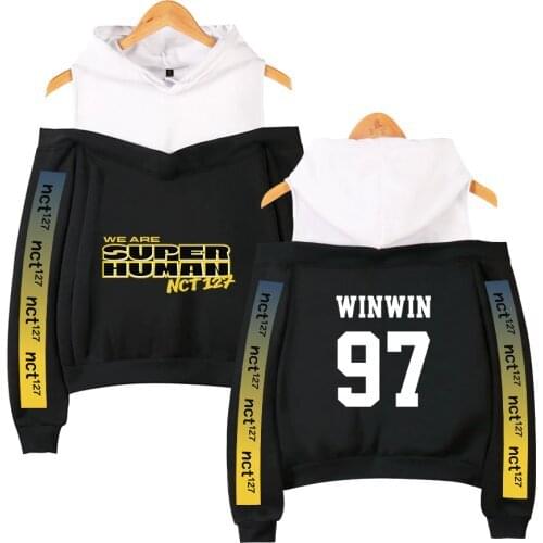 Kpop NCT 127 Design Women Hoodies Hoody We Super Huan Album Sweatshirt Strapless Girl K-Pop Streetwear White Patchwork Clothes