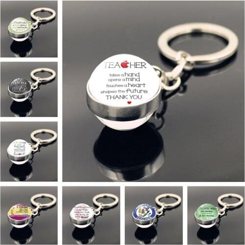 Teachers Day Metal Keychain Double Side Glass Ball Key Chain Teacher Gift Key Ring Cute Keychain Keychain Charms Key Chains