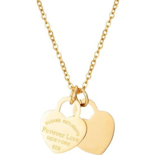 Fashion Double Heart Pendant Necklace For Women Ladies Girls Stainless Steel Necklaces Chains Wedding Jewelry Gifts