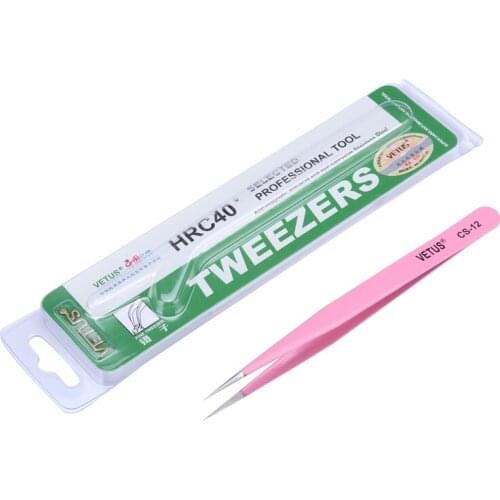 Stainless Steel VETUS Tweezers Pink Colors Precision Tweezers Anti-static Eyelash Extension Forceps Repair Aid Tools