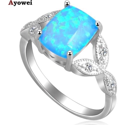Cheap price! Rectangle shape fashion jewelry Blue fire Opal Silver Stamped Rings fashion Opal jewelry USA sz#7 #8#8.5 OR557A