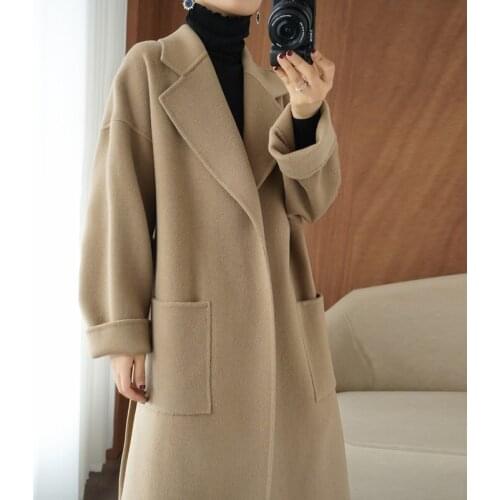 New double-sided cashmere coat for autumn and winter 2021 womens medium and long profile loose thickened 100% wool tweed coat