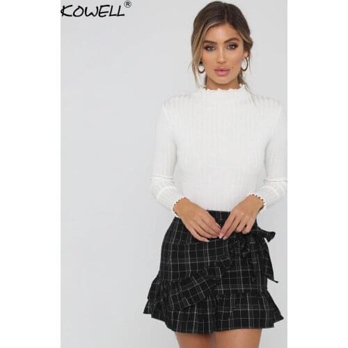 Solid Knitted Cotton Sweater Women Ruffled Collar Long Sleeve Slim Casual Autumn Winter Sweaters and Pullover for Female