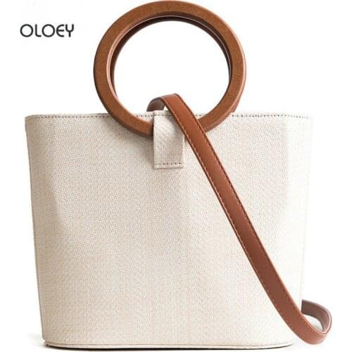 OLOEY Womens straw woven bag ring hand single shoulder bag woven bag Messenger bag